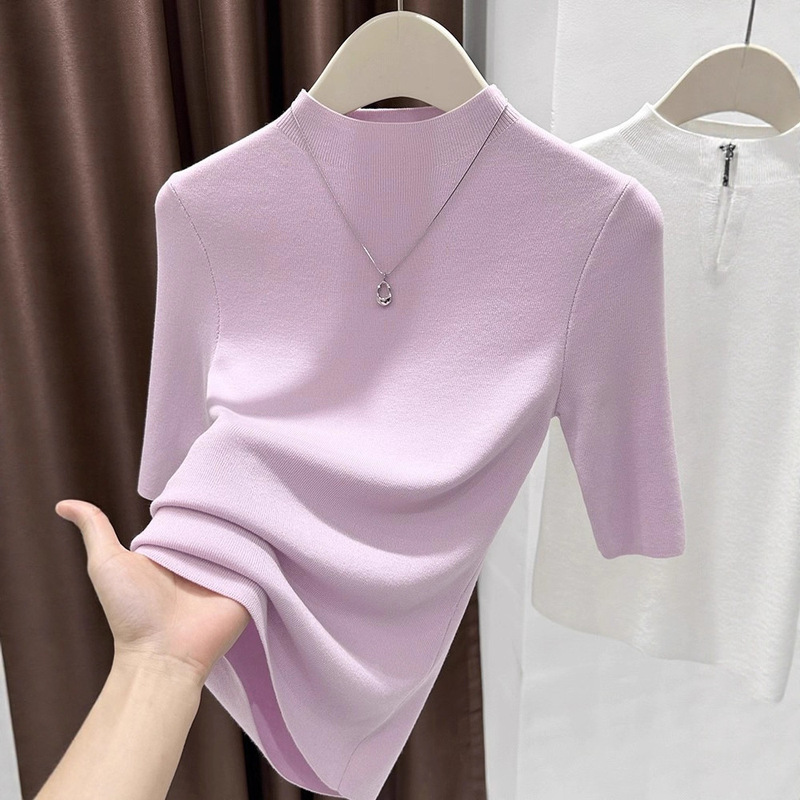 2026 Spring New Women's Fashion Half-Turtleneck Design Knitted Sweater with Mid-Sleeves, Stylish and Elegant Sweater 2026 Spring New Women's Fashion Half-Turtleneck Design Knitted Sweater with Mid-Sleeves, Stylish and Elegant Sweater