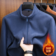 厂家直销一件代发秋冬季保暖夹克衫加绒纯色防风外套中青年上衣男