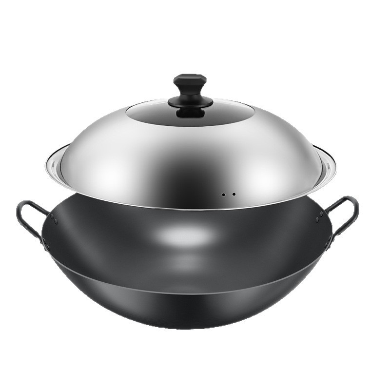 horno electromagnético cóncavo comercial sonoro, olla de hierro inoxidable para restaurante, olla de frita de fondo redondo, olla de frita abierta