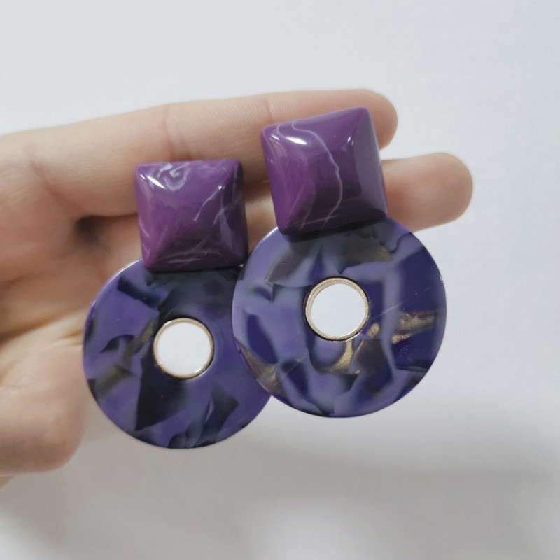 13g Weight No Inlaid Inlay Material Earrings Classification Business, Party, Birthday, Festival Occasion Geometric Pattern Women'S Gender Fashion Style White, Pink, Purple, Yellow Color Clashing Color Geometric Circle Resin Earrings Wholesale Nihaojewelry 5