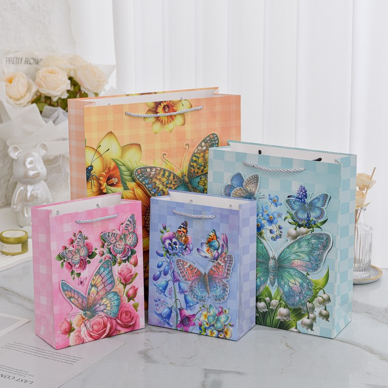 外贸新款撒粉鲜花礼品袋表面3D贴片手提袋时尚简约大气伴手礼袋子