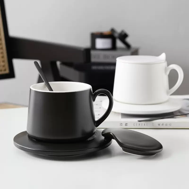 创意哑光色釉陶瓷咖啡杯带底座简约大容量杯碟茶座餐厅家用具套装