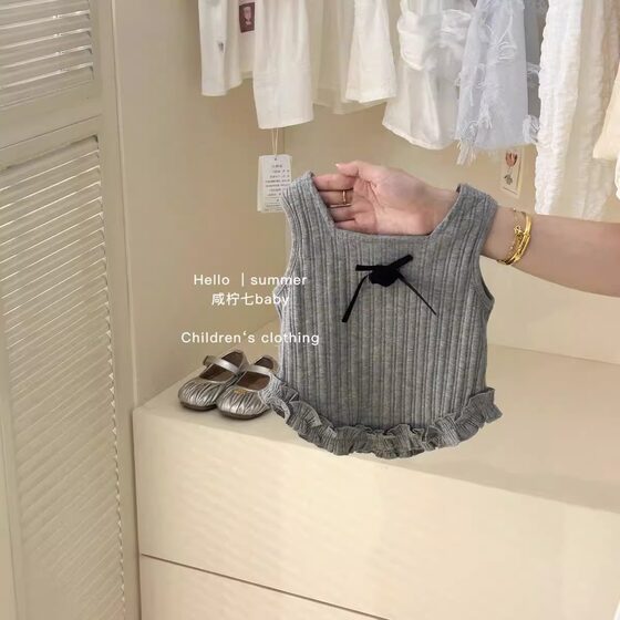 Girls' Vest suit Summer 2025 New Korean Style Western Style Children's Lace Short Top Pleated Skirt Two-piece Set