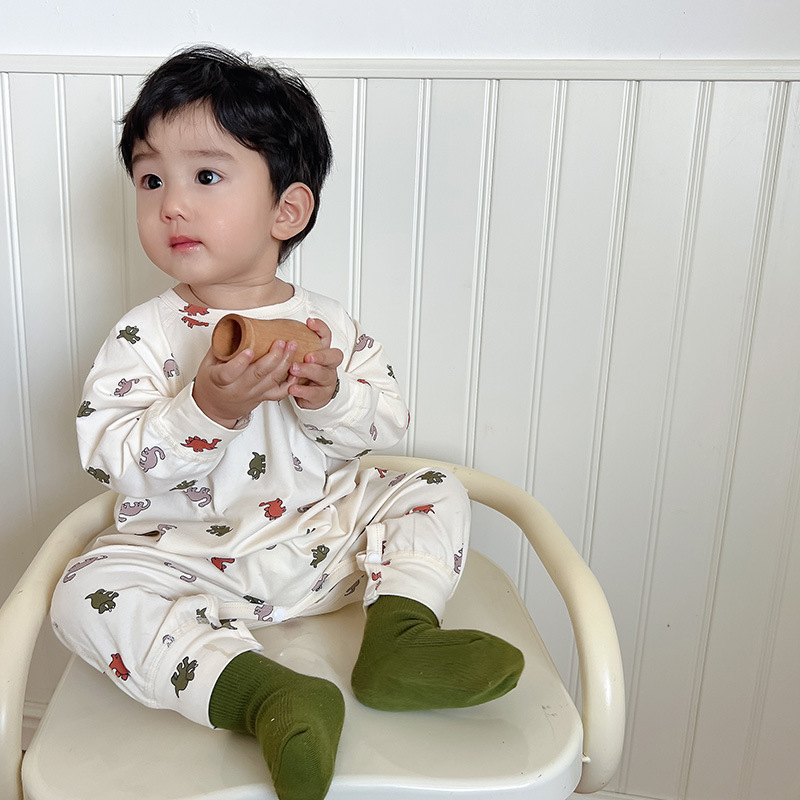 Rice bottom color dinosaur-jumpsuit