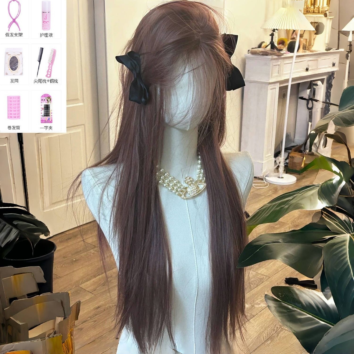 [Lace] pink brown seven-piece set