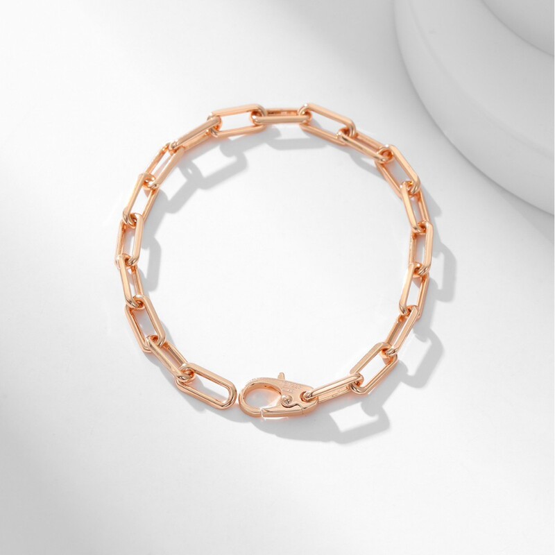 925 Sterling Silver High-End Version C Brand Santos Series Chain Link Bamboo Bracelet, Unisex, Plated with 18K Rose Gold