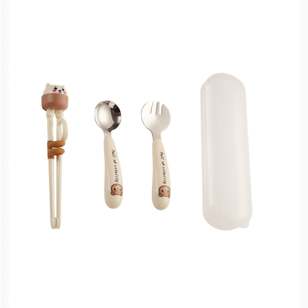 Mi Xiong 둥근 숟가락과 포크 + 젓가락 + 상자