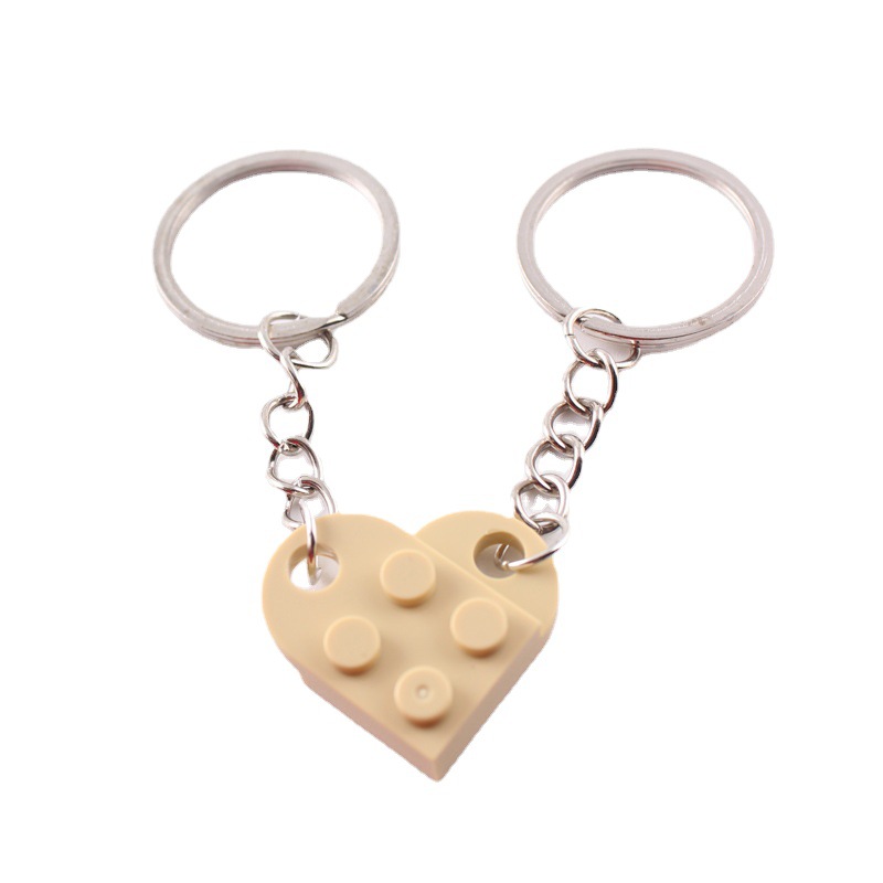 Dos en uno bloques de construcción de amor llavero pareja desmontable llavero amistad afecto en forma de corazón Qixi pequeño regalo
