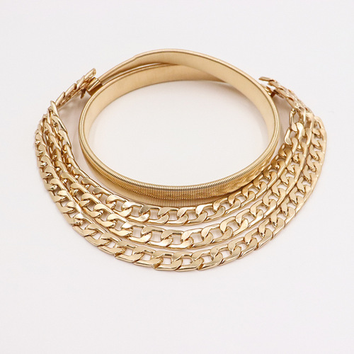 Cross-border fashion ladies elastic spring waist chain gold versatile three-layer chain with dress belt versatile