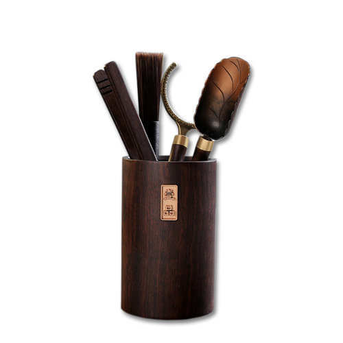 Full page black sandalwood tea ceremony six gentlemen solid wood log kung fu tea accessories tea fork tea spoon pot pen zero pen holder