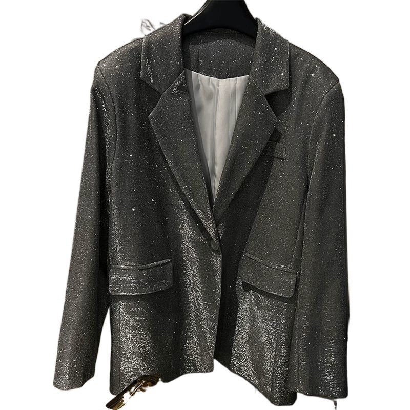 Oversized Sequin Blazer Jacket, Women's Plus-Size Suit, Retro Spring Style, XL–5XL