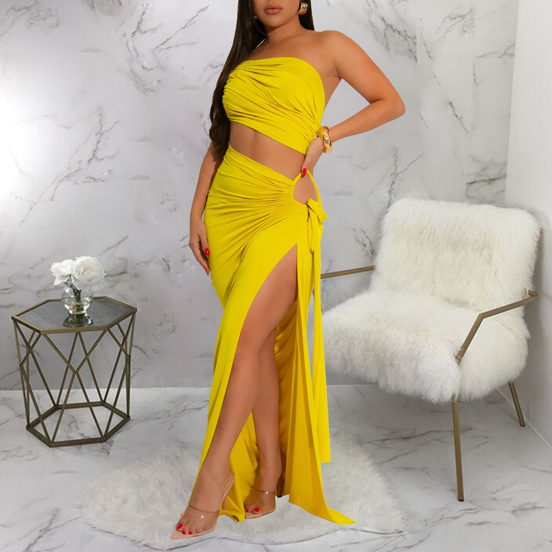 345g Weight Maxi Long Dress Dress Length Type Sleeveless Sleeve Length Sheath Dress Dresses Type Polyester Fabric Type High Waist Waist Line Banquet, Cocktail Party Occasion Strapless, Oblique collar Neckline Slim Fit Type Solid Color Pattern Summer Season Women's Gender Sexy, Streetwear Style Wholesale Women's Sexy Streetwear Solid Color Banquet Cocktail Party Strapless Oblique Collar Sleeveless Sheath Dress 18
