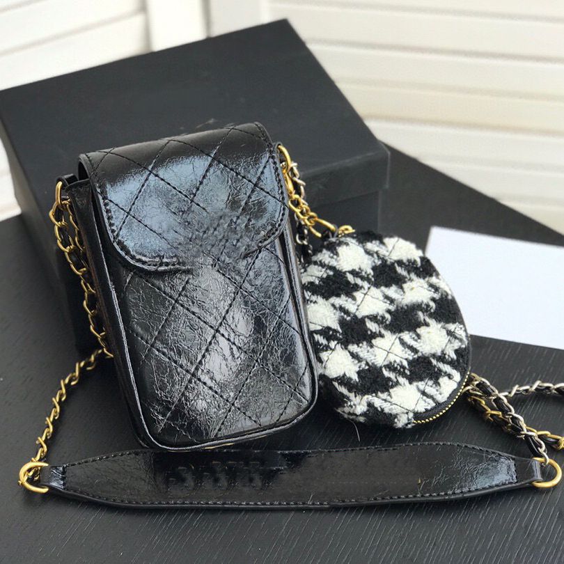 Vintage Chanel Vip Points Two-In-One Oil Wax Leather Chain Phone Bag Mother Bag Houndstooth Coin Purse