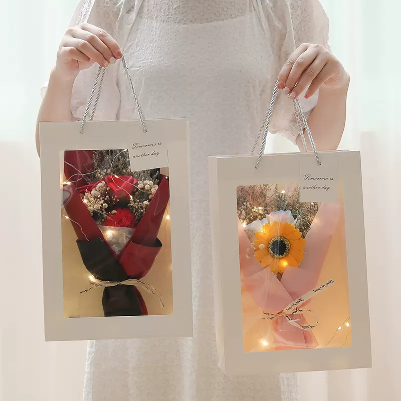 七夕情人节礼物创意手提带灯香皂玫瑰花向日葵花束成品厂家批发