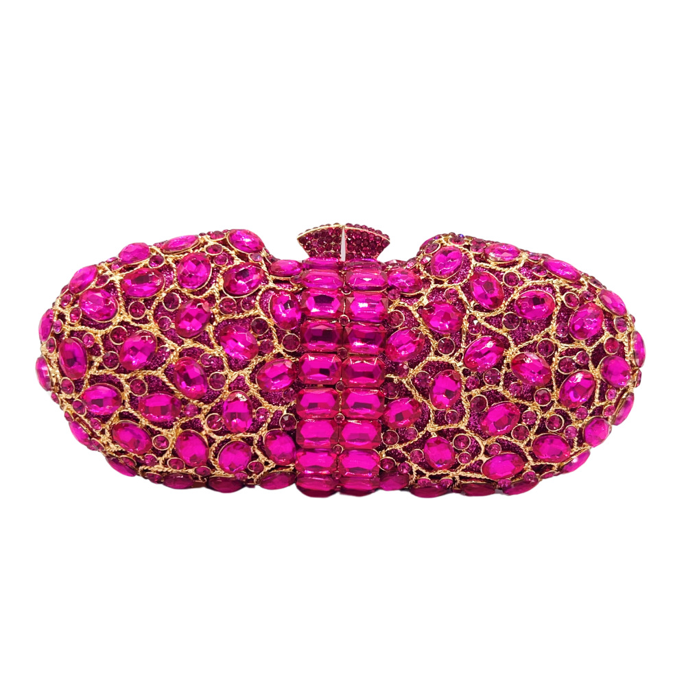 Túi clutch nữ đính đá dạ hội cầm tay phong cách Âu Mỹ — vàng, Bạc AB, màu sâm panh, đỏ