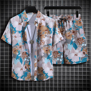 Beach shirt, set, men's trousers, plus size