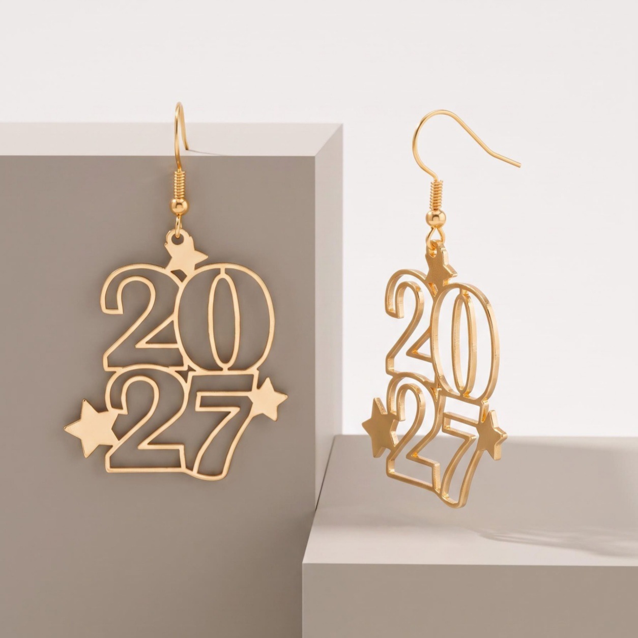 New cross-border niche creative fashion hollow-out number 2027 New Year's Eve unique design women's ear hooks