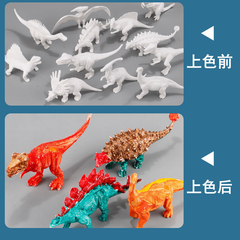 Muñecas de yeso pintadas dinosaurios blancos modelo sólido pintado juguetes infantiles relleno de colores juguetes resistentes a la caída para niños y niñas