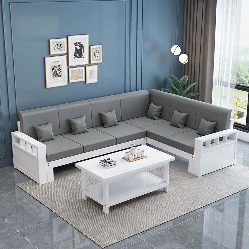 简约现代实木沙发茶几组合小户型客厅转角贵妃踏松木木沙发新中式