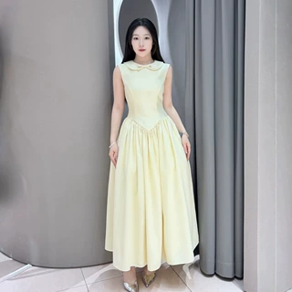 法式小众2026夏季新款千金风蝴蝶结娃娃领收腰背心连衣裙女