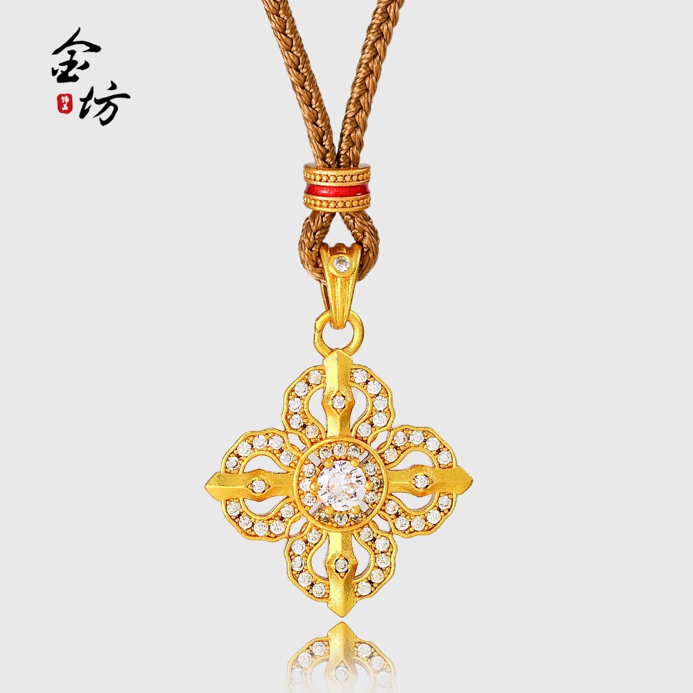 Xiaohongshu's Popular Ancient-Style Gold-Plated Hollow-Out Diamond-Studded Dazzling Cross Vajra Pendant Exquisite Necklace Sweater Chain