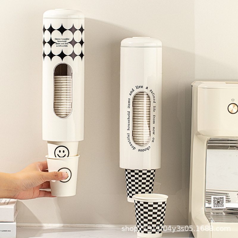 Simple household plastic cup dispenser wall-mounted water dispenser coffee paper cup storage rack punch-free disposable cup holder
