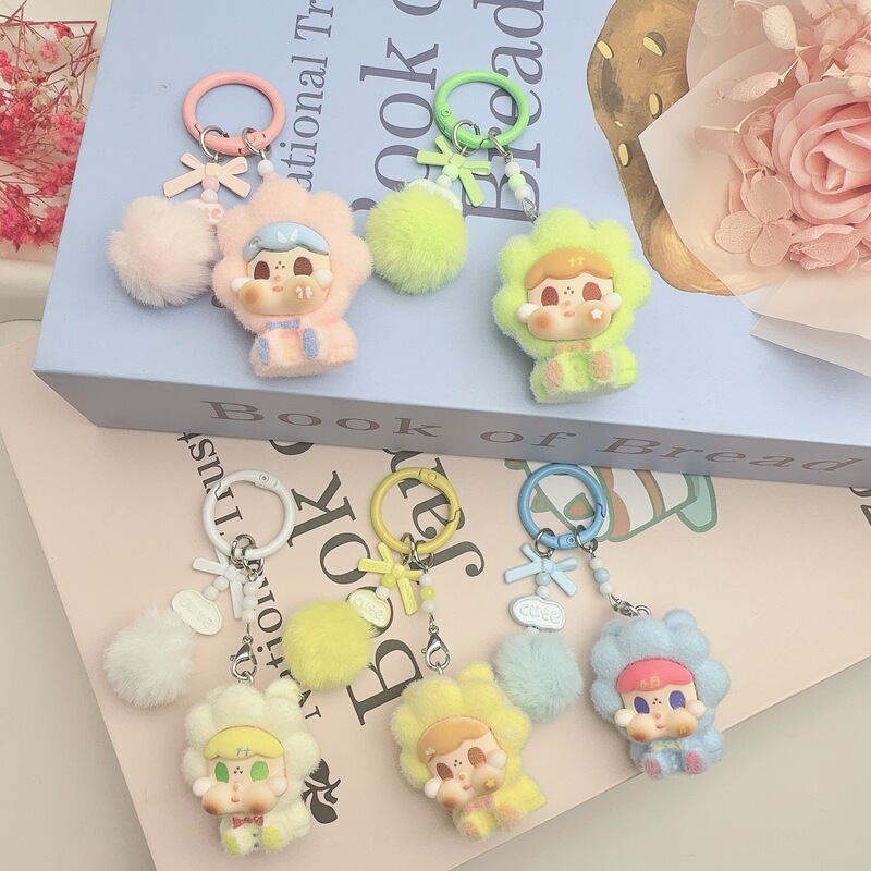 Flocked Sunflower Crying Doll 3D Plush Toy DIY Bag Charm Keychain Phone Pendant Best Friend Gift Decoration Wholesale