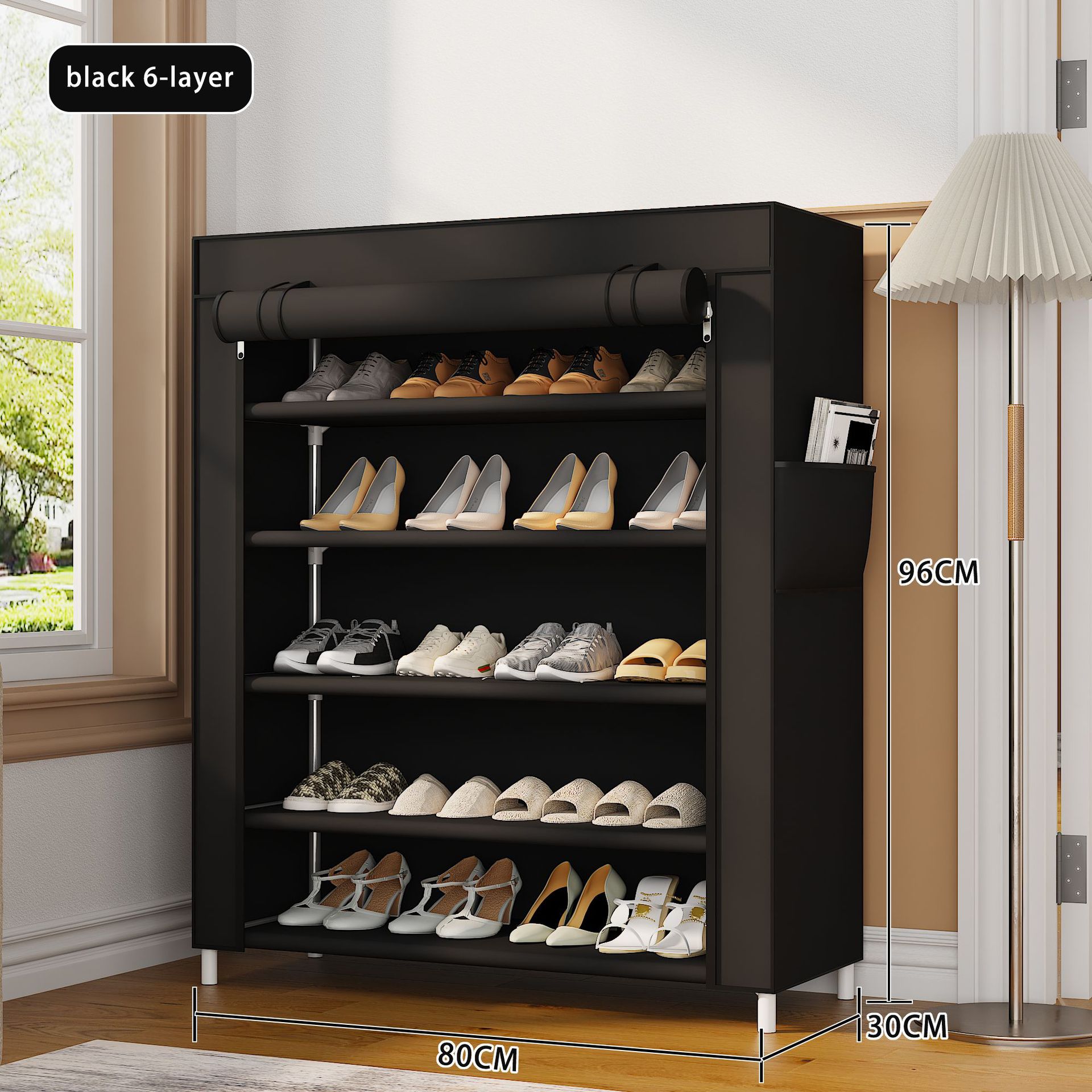 Gabinete de zapatos simple, cinturón de zapatos, nuevo tipo de cubierta a prueba de polvo con cremallera, estante de zapatos simple, tubo de acero, estante de almacenamiento en el suelo de la puerta doméstica image 11