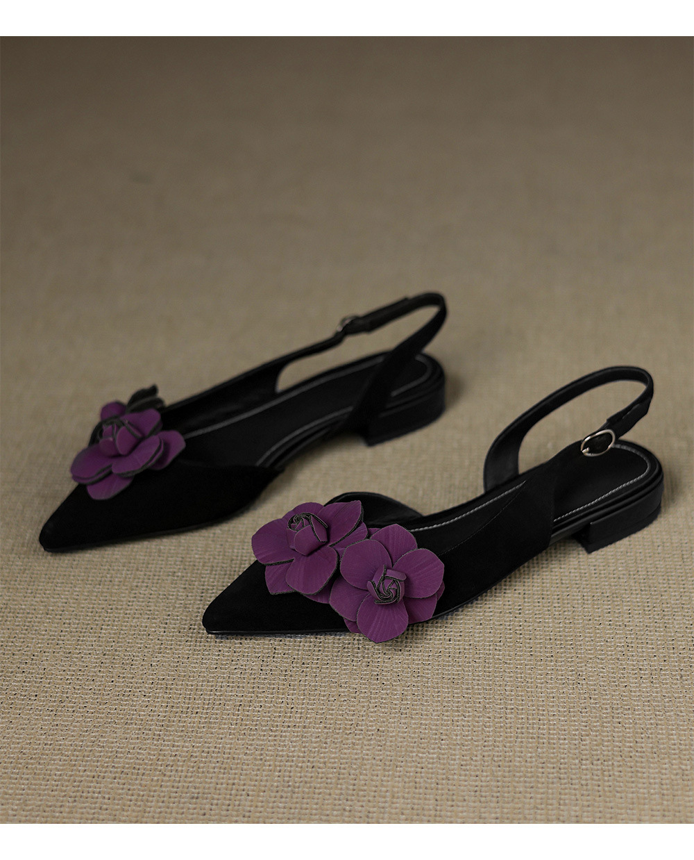 Sandal nữ da cừu mũi tròn quai chữ V đế bệt phong cách Hàn Quốc — đen chi tiết 15