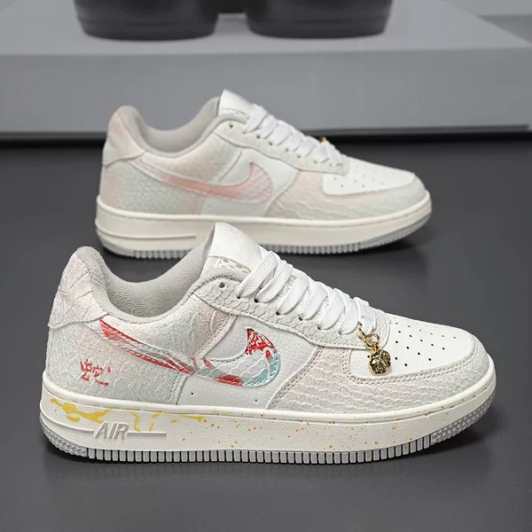 Putian pure original AJ men's shoes, blue and white porcelain Air Force One, floral pattern, white-grey-gold, student low-top sneakers, couple's sports shoes