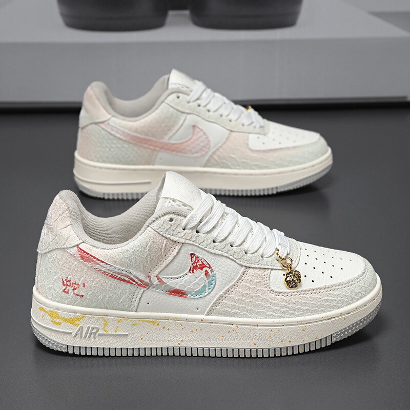 Putian Pure Original Aj Men's Shoes, Blue and White Porcelain Air Force 1, Floral White Gray Gold Student Low-Top Sneakers, Couple Sports Shoes