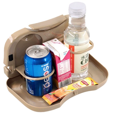 Car-Mounted Foldable Dining Table, Rear Seat Car Cup Holder, Multifunctional Chair Back Portable Small Table Board Storage Rack (Car cup holder/beverage holder) - beige