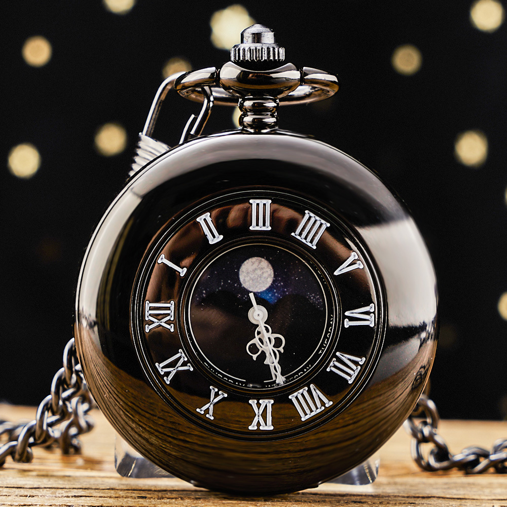 Engraved and Illustrated Cultural and Creative Arctic Star Chart Retro Starry Sky Pocket Watch Sun Moon Stars Roman Holiday Calendar Wall Watch