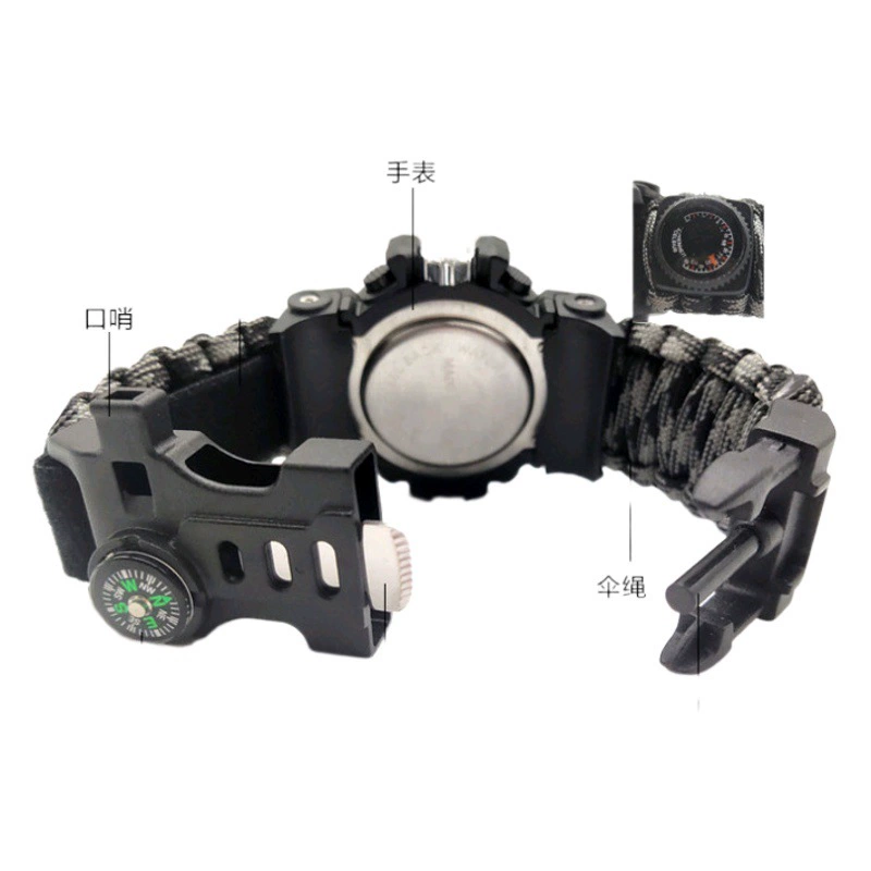Открытый Мода Спортивные Часы Зонтик Веревка Плетеный Поле Аварийного Выживания Флинт Компас Термометр Часы