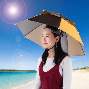 Double-Layer 8-Rib Fishing Umbrella Hat with Soft Rubber Headband, Sun Protection Sunshade Hat for Outdoor Fishing