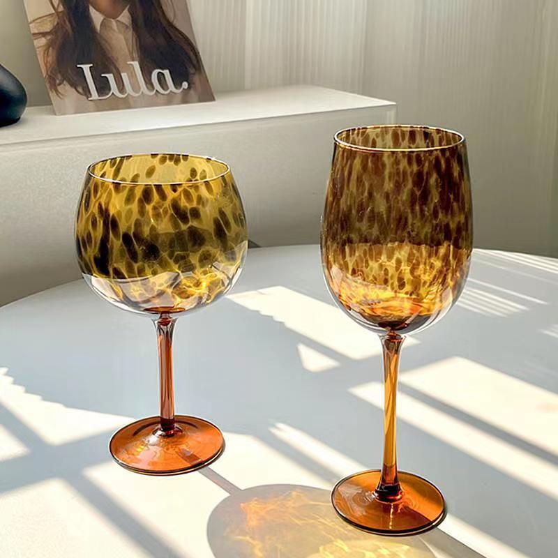 Leopard Print Goblet Vintage Wine Glass Red Wine Cup Ins Retro Handmade Stylish Wine Glass