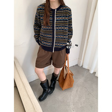 秋季纽扣复古文艺气质提花蕾丝边圆领针织衫宽松舒适长袖开衫ZBR