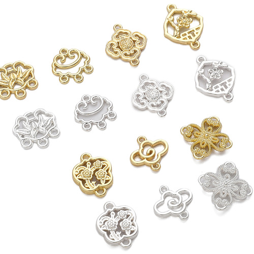 14K gold-plated alloy double-petal peony and lotus earring clips for ancient-style hairpins, handmade DIY self-made accessories materials