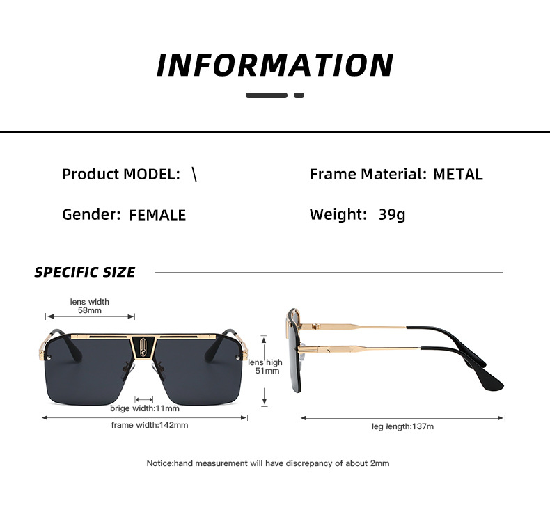 45g Weight Exaggerated Solid Color PC UV400 Protection Square Full Frame Men's Sunglasses