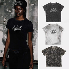 badblood美式复古豹纹短袖T恤修身显瘦辣妹运动休闲短款上衣女夏