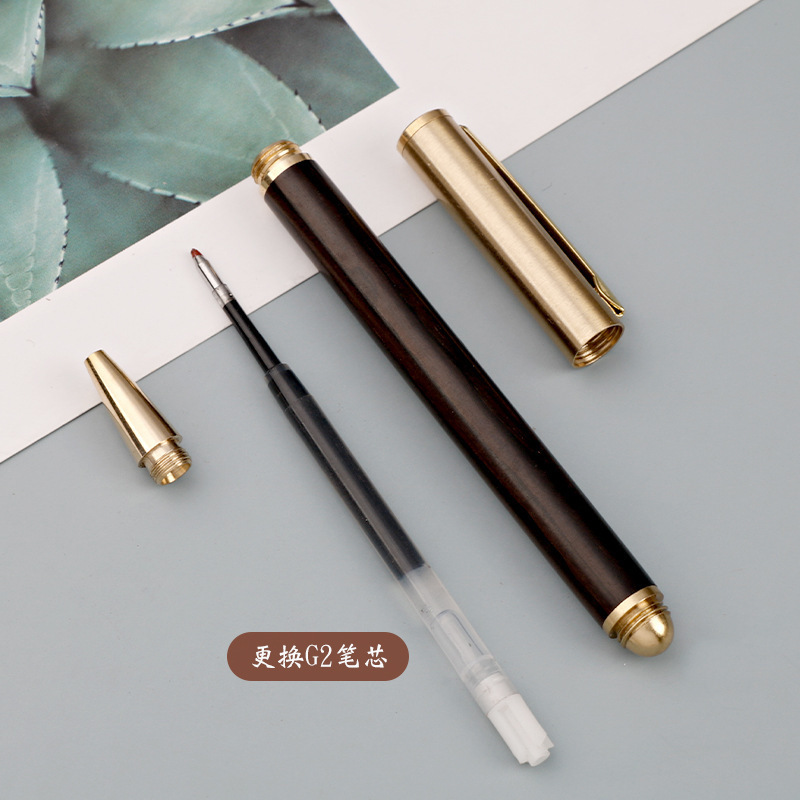 高档黄铜檀木金属签字笔木头笔复古商务礼品笔可刻logo中性签字笔|undefined