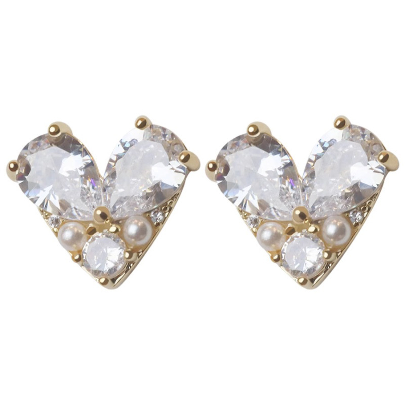 Pendientes de botón con circonitas y perlas joyas para mujer_voghion.com