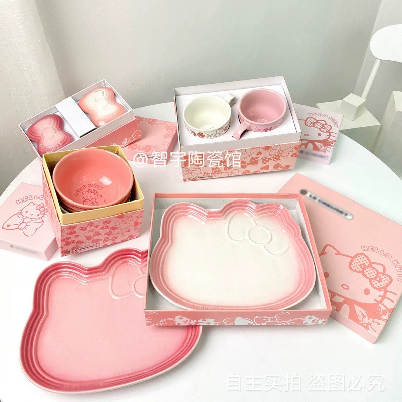 Hello Kitty, радужная керамическая тарелка для кормления, посуда, подарочная коробка