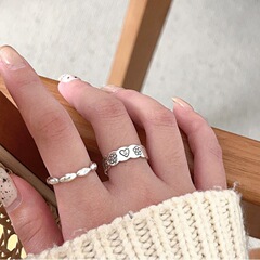 塗鴉花朵戒指女時尚個性簡約米粒S925銀疊戴開口指環網紅食指戒潮
