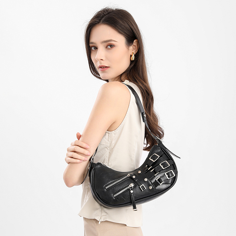 Niche Design American Style Vintage Spice Girl Colorful 2024 New Style Bag Women's Leather Underarm Bag Shoulder Handbag