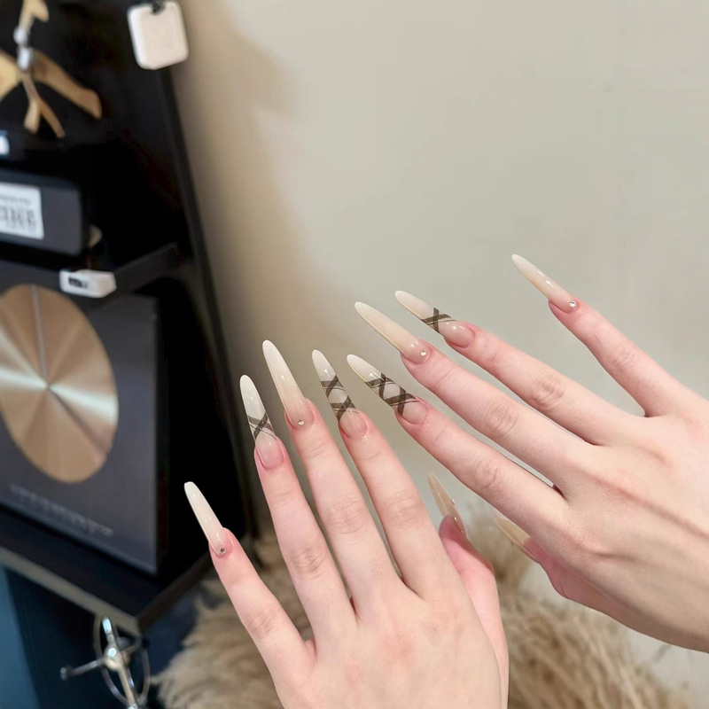 Handmade Nails, Nude Plaid Lines, Simple Nail Stickers, High-End Whitening Student Nail Stickers Handmade Nails, Nude Plaid Lines, Simple Nail Stickers, High-End Whitening Student Nail Stickers