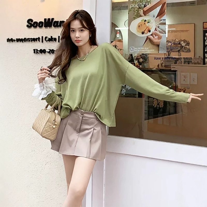 Japanese Triacetate Lenzing Tencel Knit T-Shirt for Women, Light Luxury High-End Lyocell Long-Sleeve Top, Air Conditioning Shirt