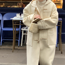 3天2025冬季新款韩版le*obe宽松休闲连帽牛角扣羊毛呢大衣外套女