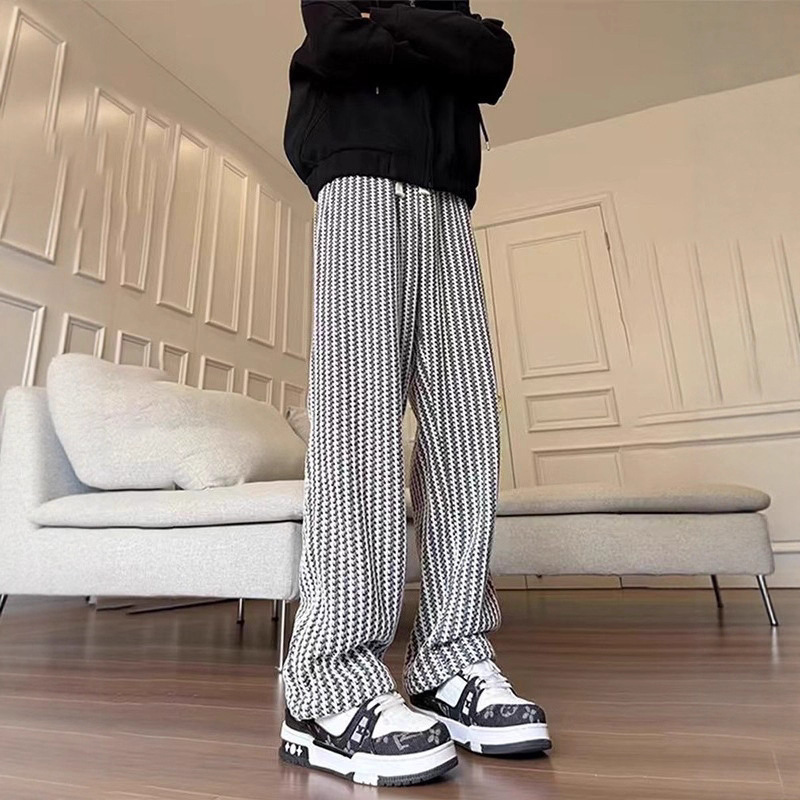 Tweed Style Twill Knitted Sweatpants Men's Autum American Heavy Sports Pants High-End Draped Casual Pants