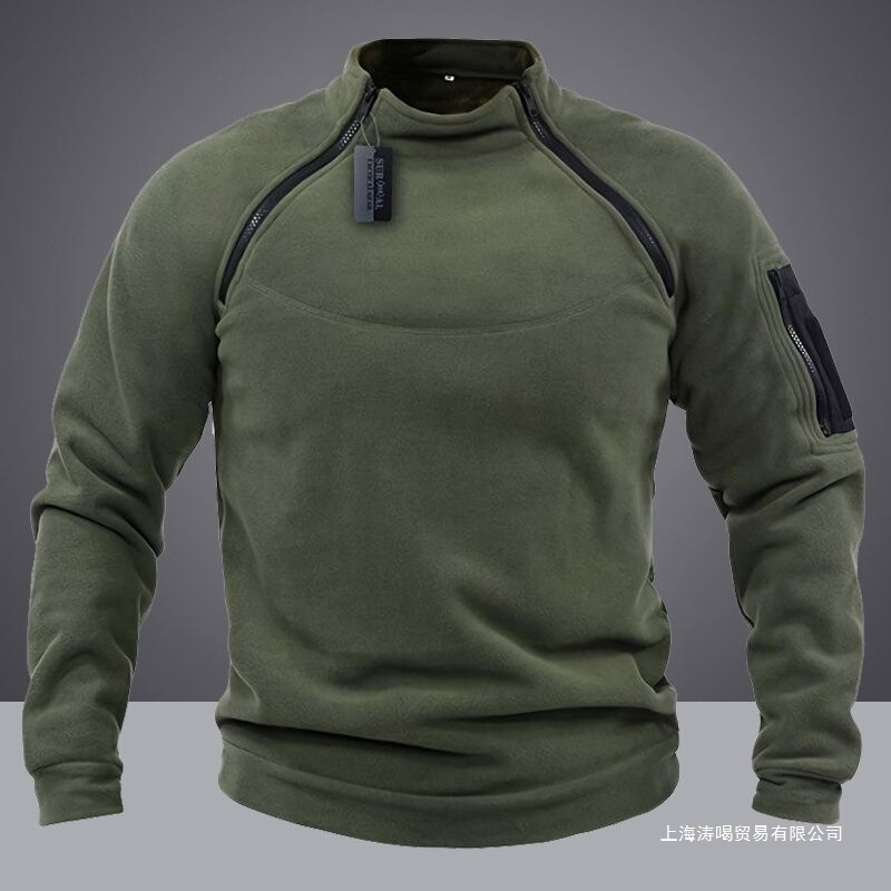Spring New European Size Cross-Border Men's Tactical Sweatshirt Hunting Jacket Warm Breathable Side Zipper Fleece Pullover